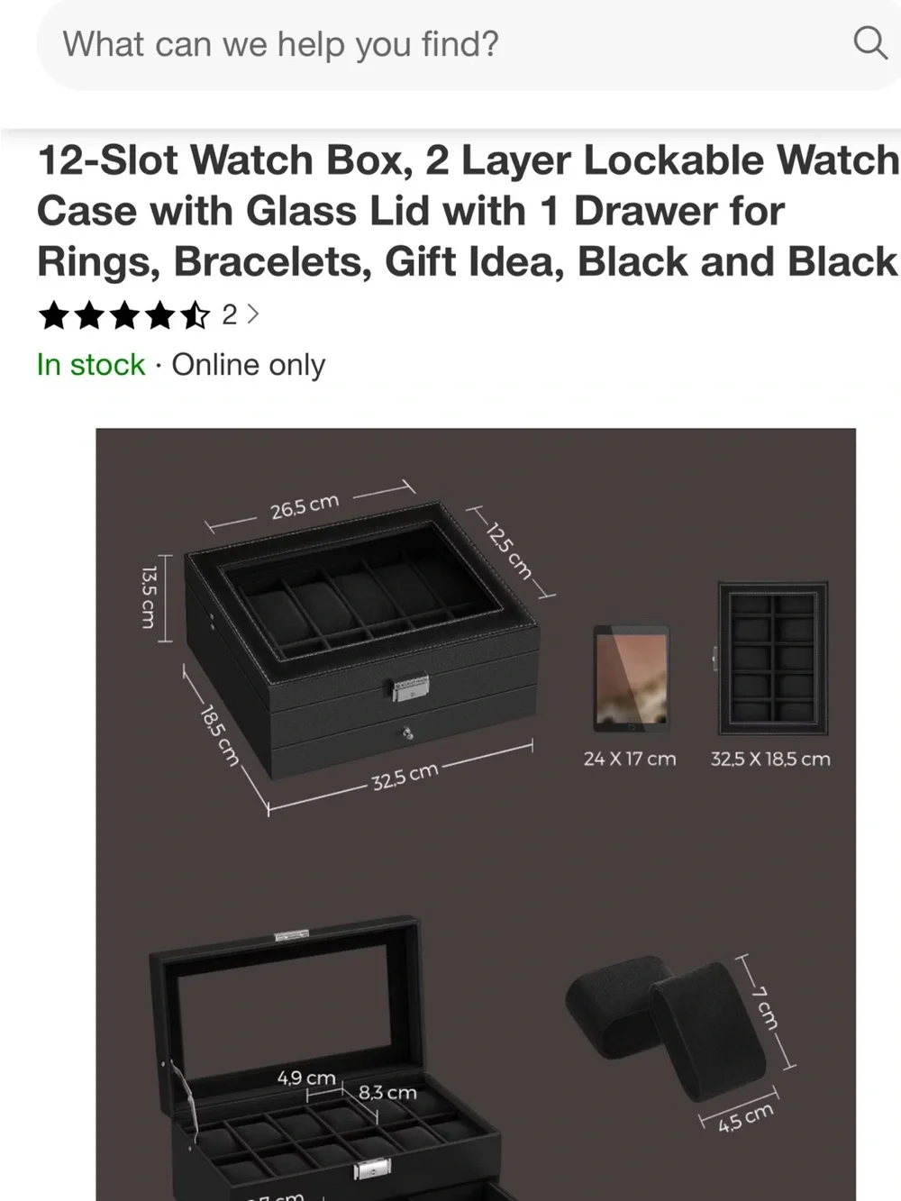 12 slot Watch box,2 layer lockable watch case with glass lid with 1 drawer for 💍